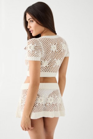 Frankies Bikinis Adaline Crochet Mini Skirt Beyaz | 389751SDK