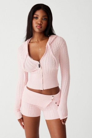 Frankies Bikinis Aimee Cable Cloud Knit Hoodie Pembe | 503274LZG