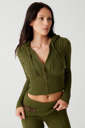 Frankies Bikinis Aimee Cable Cloud Knit Hoodie Yeşil | 790346JEM