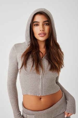 Frankies Bikinis Aimee Cloud Knit Zip Up Hoodie Gri | 732946MLS