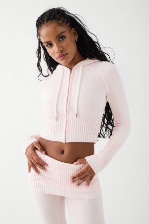 Frankies Bikinis Aimee Cloud Knit Zip Up Hoodie Pembe | 725940IZO