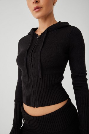 Frankies Bikinis Aimee Cloud Knit Zip Up Hoodie Siyah | 729185RKZ