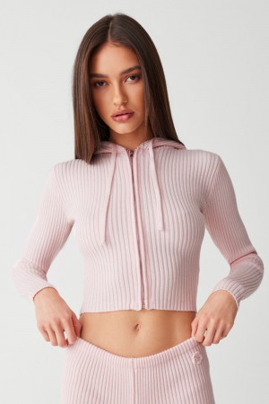 Frankies Bikinis Aimee Ribbed Cloud Knit Hoodie Pembe | 130498HLJ