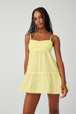 Frankies Bikinis Baby Embroidered Mini Dress Honey Butter | 134869OIL