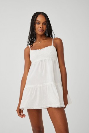Frankies Bikinis Baby Embroidered Mini Dress Beyaz | 628479ADY