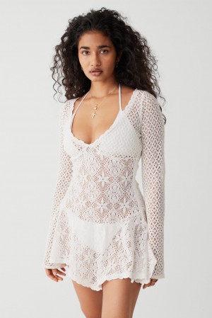 Frankies Bikinis Belle Crochet Mini Dress Beyaz | 386095OPZ