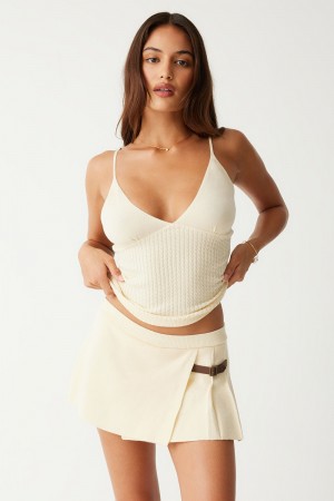 Frankies Bikinis Carver Cloud Knit Pleated Skort French Vanilla | 726104EQP