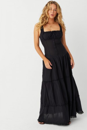 Frankies Bikinis Christabelle Ruffle Maxi Dress Siyah | 472319TKG