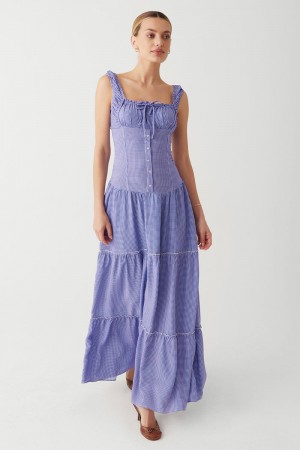 Frankies Bikinis Christabelle Ruffle Maxi Dress Sailor Gingham | 241750BIG