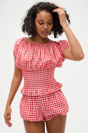 Frankies Bikinis Cider Gingham Blouse Cherry Gingham | 260148APO