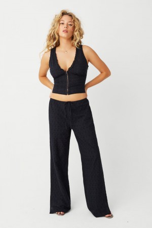 Frankies Bikinis Daisy Eyelet Low Rise Pant Siyah | 389206STD
