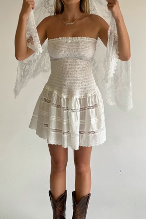 Frankies Bikinis Day Princess Mini Dress Beyaz | 743286RPZ