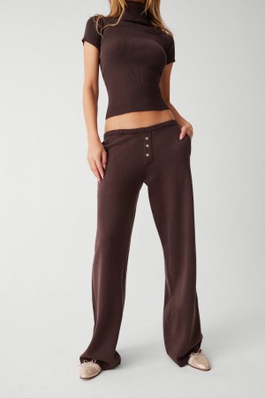 Frankies Bikinis Delilah Low Rise Cloud Knit Pant Mocha | 019274SVE