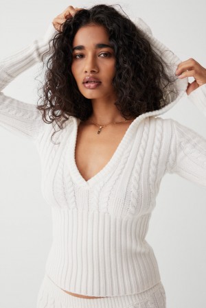 Frankies Bikinis Evermore Cable Cloud Knit Sweater Beyaz | 678249CMK