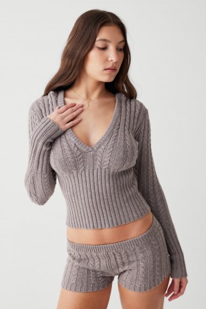 Frankies Bikinis Evermore Cable Cloud Knit Sweater Koyu | 580724SKB