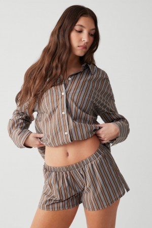 Frankies Bikinis Farmhouse Striped Mini Short Ocean Stone | 269483LGE