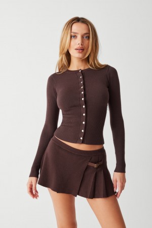 Frankies Bikinis Lenon Cloud Knit Button Up Cardigan Mocha | 021986MBK