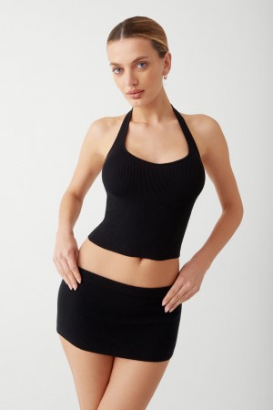 Frankies Bikinis Marialla Knit Halter Top Siyah | 842765RVL