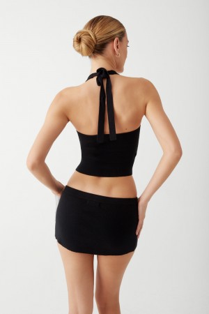 Frankies Bikinis Marialla Knit Mini Skort Siyah | 980324QEW