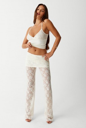 Frankies Bikinis Mason Lace Flare Pant Porcelain | 513429UCR