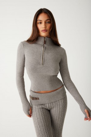 Frankies Bikinis Maverick Cloud Knit Half Zip Sweater Koyu | 195274OMX