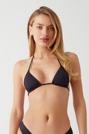 Frankies Bikinis Nick String Triangle Bikini Top Siyah | 931867DHE