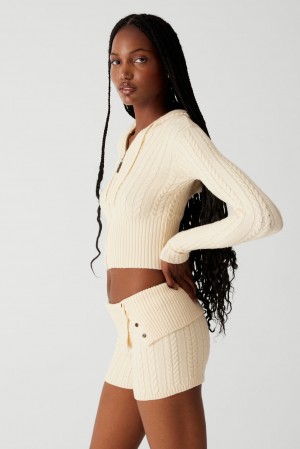 Frankies Bikinis Nolan Cable Cloud Knit Mini Short French Vanilla | 613207UZP