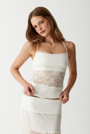 Frankies Bikinis Peach Lace Camisole Porcelain | 067531OTA