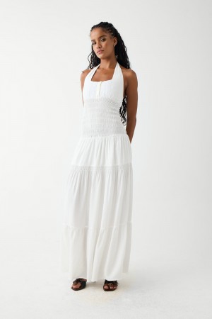 Frankies Bikinis River Halter Maxi Dress Beyaz | 964783NDZ
