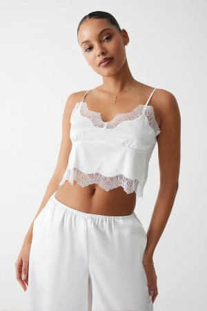 Frankies Bikinis Snuggle Satin Camisole Beyaz | 926034BZW