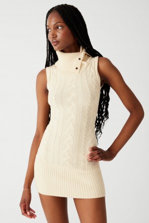 Frankies Bikinis Storm Cable Cloud Knit Mini Dress French Vanilla | 913764TOW