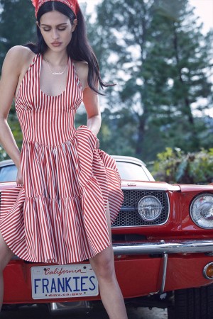 Frankies Bikinis Tulsa Halter Midi Dress Scarlet Stripe | 415068RJT