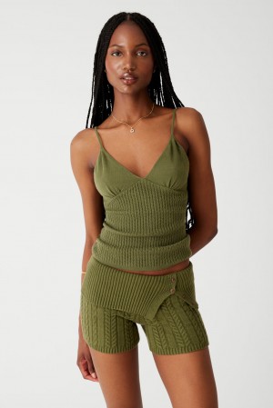 Frankies Bikinis Xavier Cable Cloud Knit Camisole Yeşil | 056819EKX