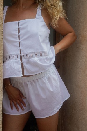 Frankies Bikinis x DJERF AVENUE Airy Poplin Mini Shorts Beyaz | 074821QLS